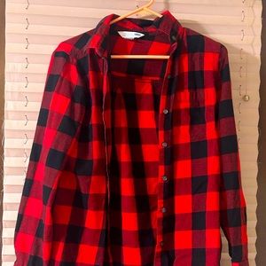 Old Navy black and red checkered button down top